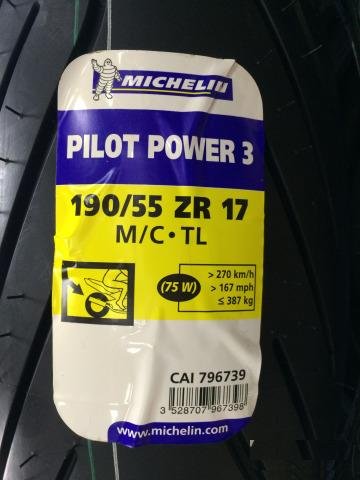 Michelin Pilot Power 3 190/55 ZR17 75W (новая)