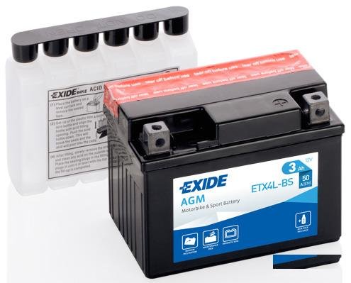 3Ач Мото Аккумулятор Exide ETX4L-BS YTX4L-BS YB4L