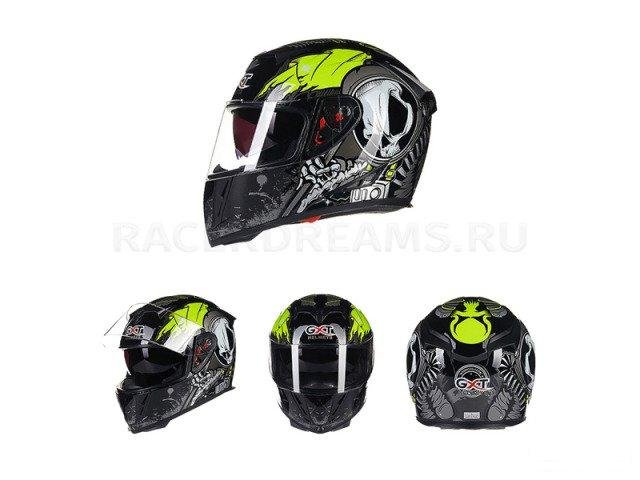 Шлем для мотоцикла GXT черный зеленый (новый)